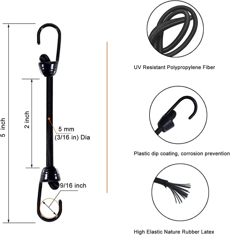 Joneaz Mini Bungee Cord with Hooks 2 Inch, Plastic Coated, Without Sharp Hook End, 15 Piece - Image 1